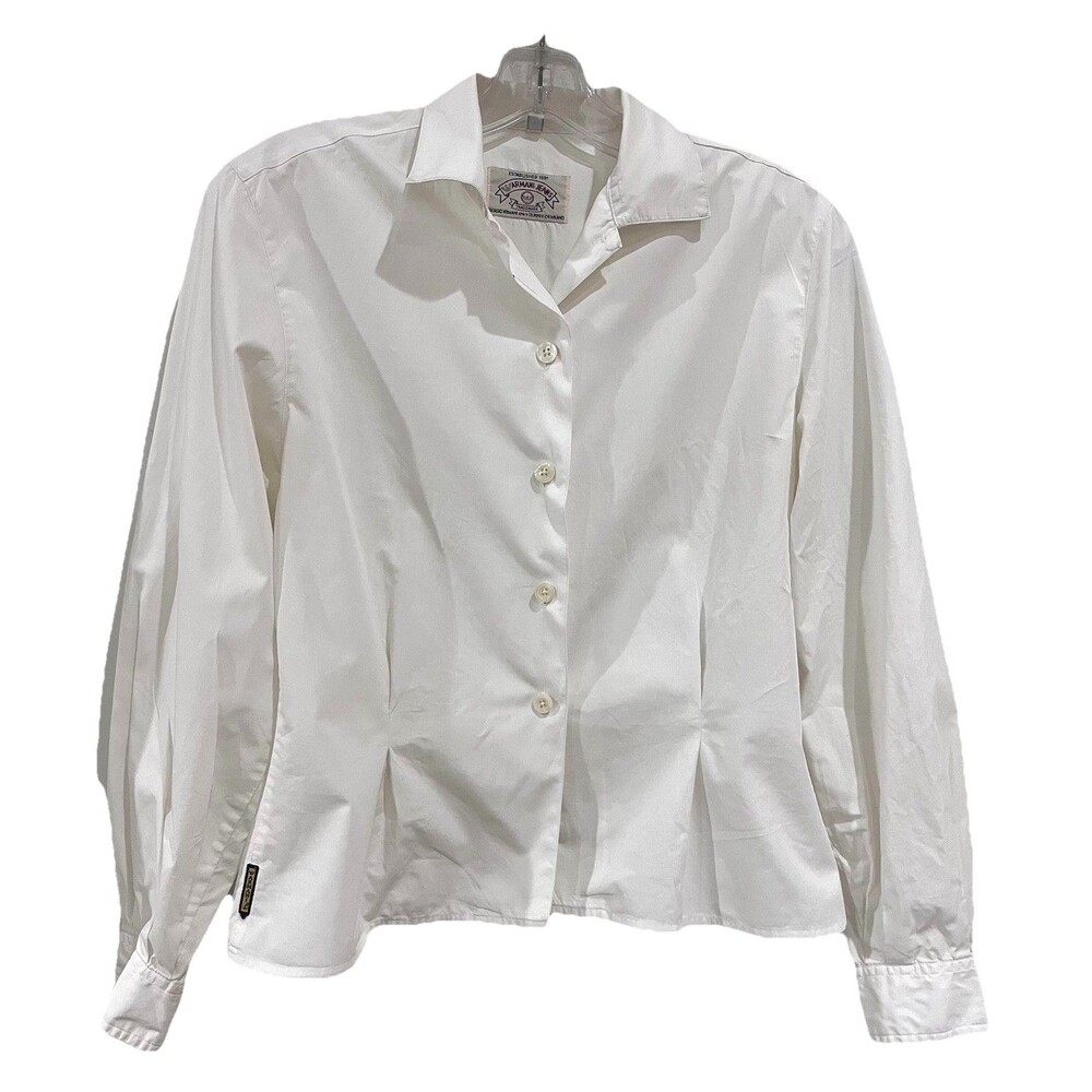 Vintage Armani Jeans White Button Up Cotton Poplin Pintuck Waist LS Shirt Small